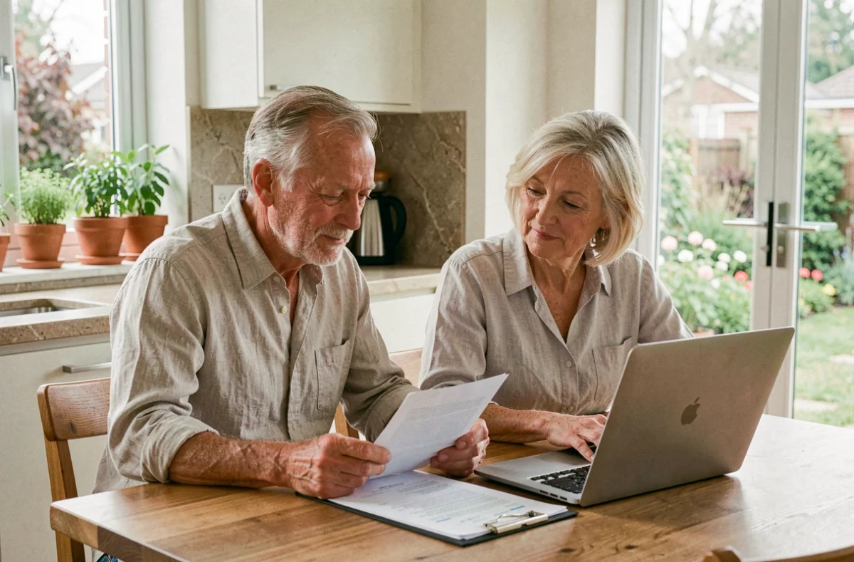 Couple de retraités consultant leurs finances à la maison pour préparer une retraite confortable