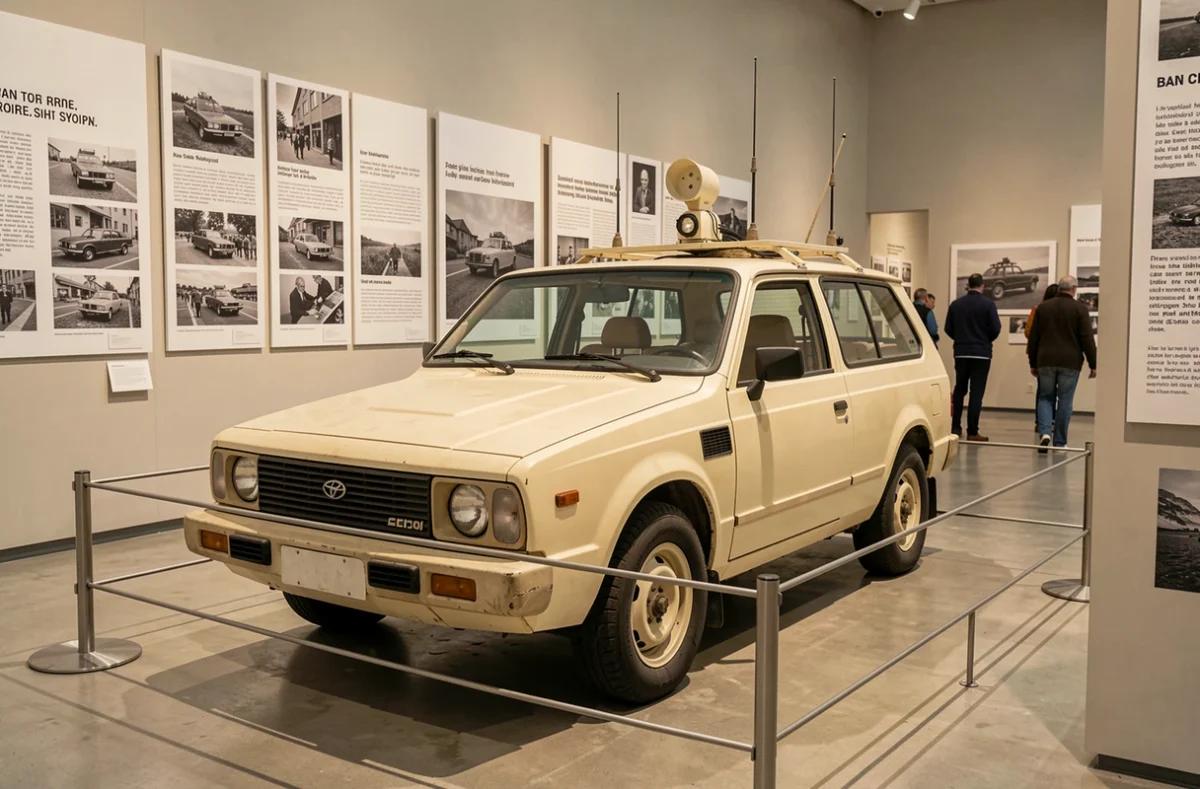 Prototype historique de voiture autonome des années 1980 exposé dans un musée de la technologie